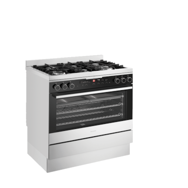 Black dual fuel freestanding cooker with gas hob and multifunction oven